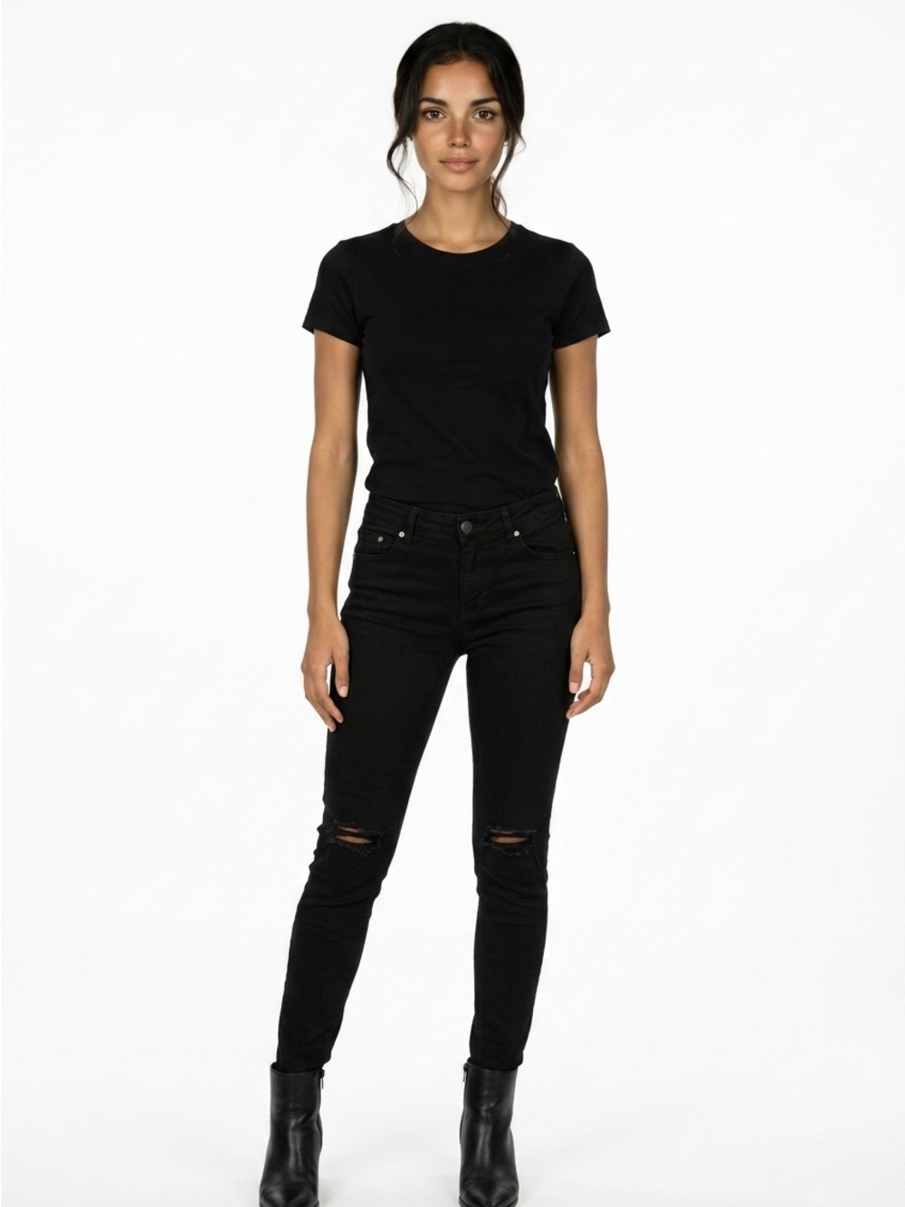 Stradivarius Women’s Sz 6 Black Denim Ripped Skinny Fit Jeans